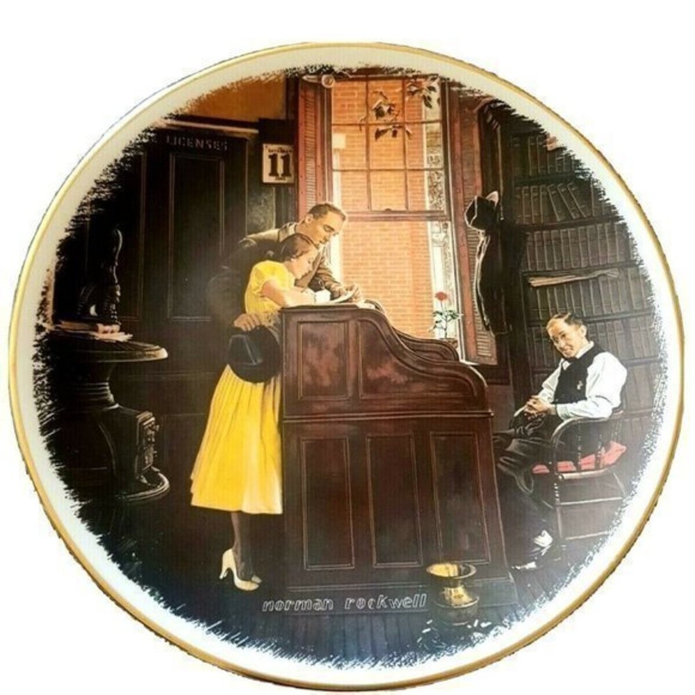 Norman Rockwell Limited Edition Gorham Vintage Marriage License Plate (1976)